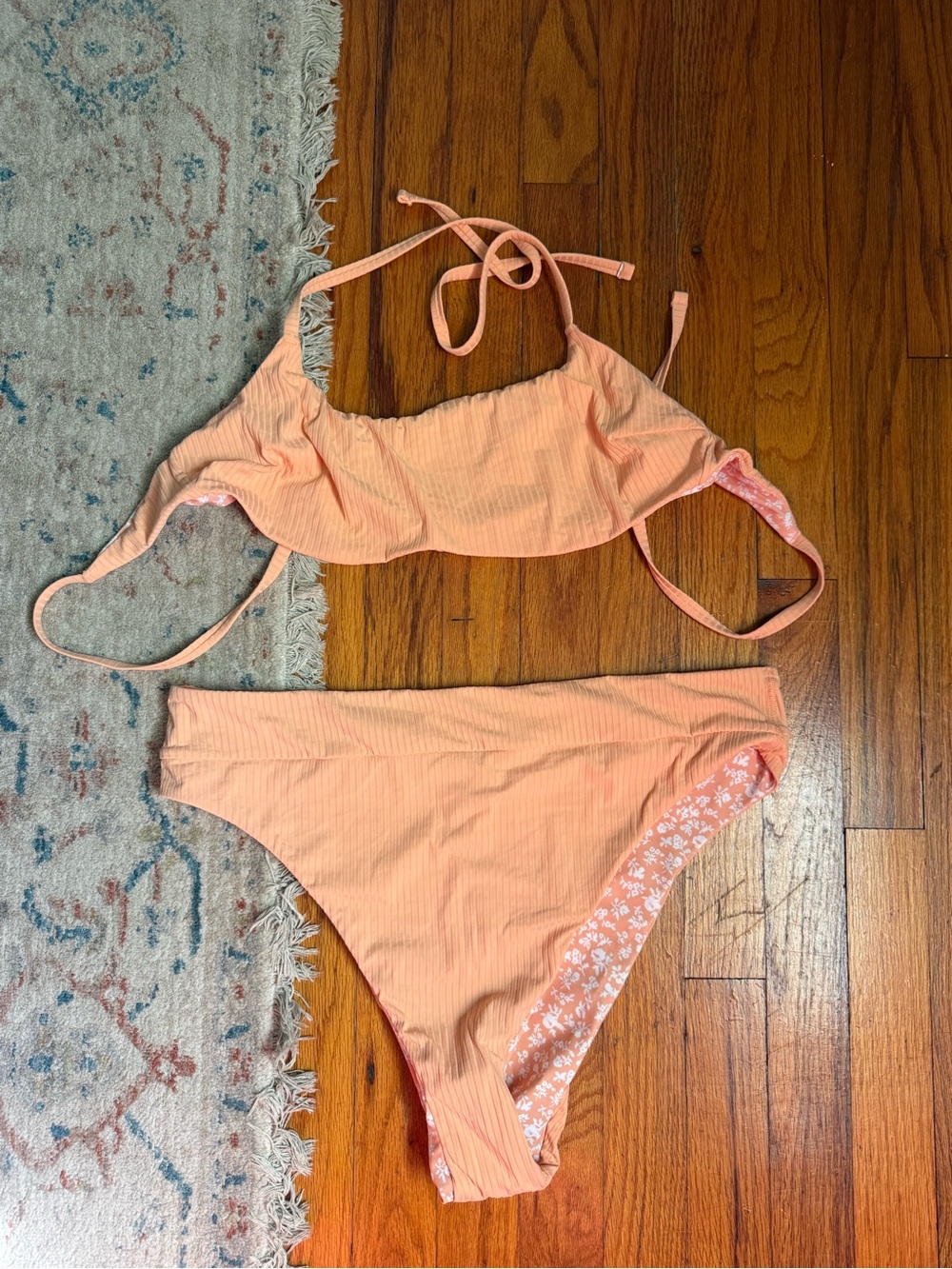 Gilly Hicks Peach Ribbed Bandeau Bikini Set